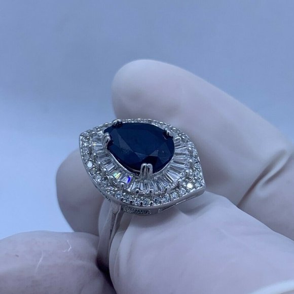 STIRLING SILVER PEAR CUT SAPPHIRE COCKTAIL RING - Picture 3 of 10